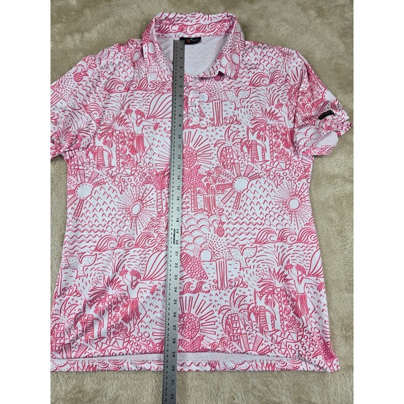 Yatta Golf Mens Polo XXL Pink White Tropical Print Short Sleeve Performance - Picture 7 of 10